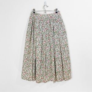 Vintage Floral A-Line Skirt in Green and Pink